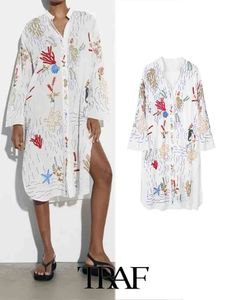 Basic Casual Dresses TRAF Women Dress Fashion Long Embroidered Loose Shirt Style Cotton Casual Dress Woman Lady Female Dress 230620