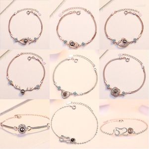 Link Bracelets Antlers Love Heart 520 For Women Inlaid Zircon 2023 Trend Double-deck Projection Stone Female Jewelry