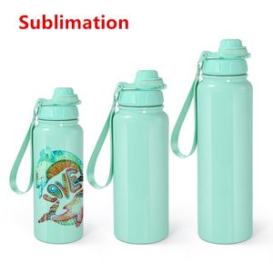 Blank Sublimation Macaron Sports Water Bottle 25oz 32 oz de aço inoxidável copo de vácuo de vácuo dupla isolada com tampa de boca larga Sublimation Glask DIY