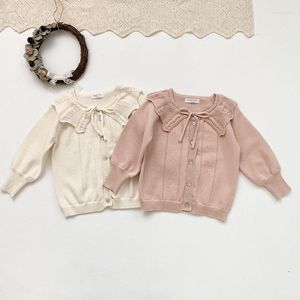 Jacken Frühling Herbst Kinder Baby Mädchen Pullover Lange Ärmel Lotus Blatt Kragen Kind Revers Einfarbig Strickjacke