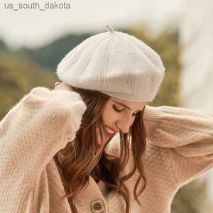 2023 Fashion Velvet Knitted Beret For Female Winter Elegant Warm Solid Color Ladies Caps Outdoor Casual Wool Hats L230523