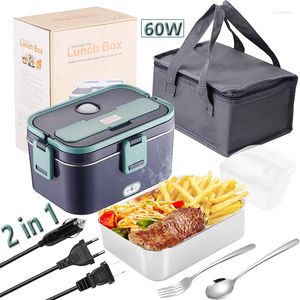 Servis uppsättningar 60W Fast Electric Heat Lunch Box Dual Use Car Truck Office Heated Warmer Container Rostfritt stål 12V 24V 110V 220V