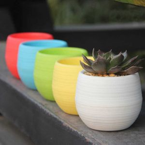 Planters Pots 1Pcs Colorful Plant Flowerpot Home Potted Mini Round Succulents Pots Plastic Office Home Decoration DIY Garden Planting Supplies