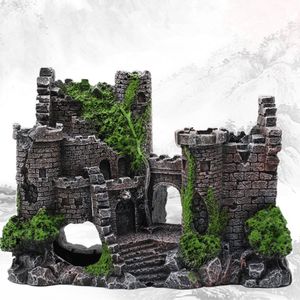 Dekoracje żywica sztuczny akwaria starożytna dekoracja zamku Aquarium Rock Building Decoration Aquatic Krajobraz 230620