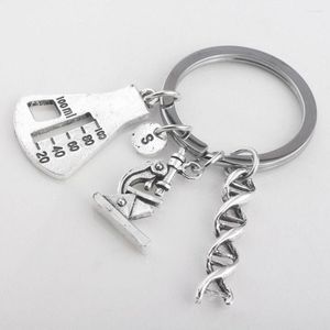 Keychains Fashion Flask DNA Microscope Gene Design Keychain Keyring Key Rings Bag Pendant Chains Holders For Men Jewellery Gift
