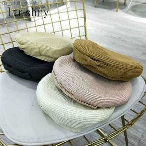 Nowe letnie wiosny kapelusze moda straż berets kobiety bow str hat hat hat hat Visor Female Oddychany kolor stały kolor literatura L230523