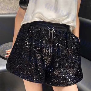 Pantaloncini firmati da donna Pantaloni sportivi ricamati con paillettes Pantaloni corti con stemma triangolare Due colori