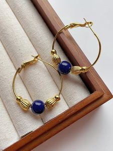 Dangle Earrings Blue Lapis Lazuli Vntage Niche High-end Large Hoop Retro Jewelry