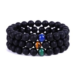 8mm Black Matte Natural Tiger Eye Stone Beads Bangles Bracelets for Women Men Yoga Jewelry