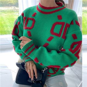 Women's Sweaters Designe Long Sleeve Pink Sweater Knitted Green Y2K O Neck Loose Oversized Pullover Casual Coats