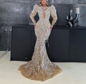 Exquisite Mermaid Evening Dresses Long Sleeves V Neck Appliques Floor Length 3D Lace Hollow Diamonds Beads Zipper Plus Size Prom Dress Plus Size Gowns Party Dress