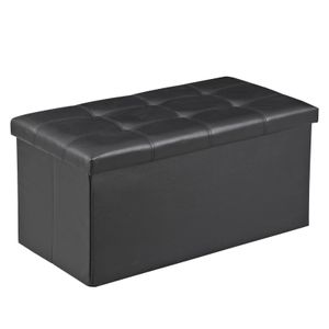 Folding Storage Ottoman Bench 30" Leather Footrest Large Toy Storage Chest Black