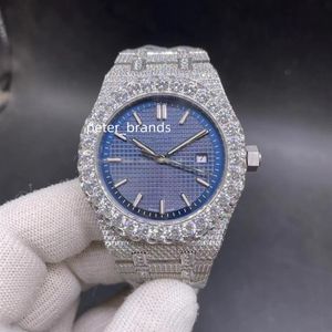 Orologio Ice out da uomo con diamanti pieni per orologi da uomo quadrante blu movimento meccanico automatico da polso impermeabile 42MM 15110261Y