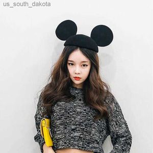 1 piece Fashion Women's Woolen for Mouse Ears Hats Newfangled Cute Cat Big Ears Small cap Devil Beret half round shape L230523