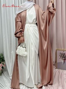 Ethnic Clothing Ramadan Eid Fashion Puff Sleeve Loose Muslim Abayas Soft Robe Musulmane Abaya Elegant Silky Muslim Arab Worship Service Clothing 230620