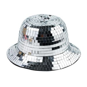 Cappelli a tesa larga Cappelli a secchiello Cappello a secchiello da discoteca con specchio glitterato Splendidi cappelli da ballo da discoteca per DJ Cappello a secchiello con paillettes glitterate per club Stage Bar Party Dance 230620