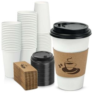 Conjunto de 50 utensílios para bolos, 16 onças, copos de café descartáveis com tampas e mangas para beber 230620