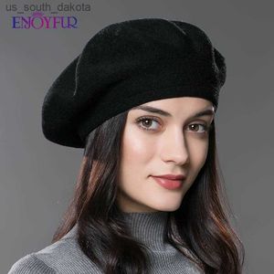 ENJOYFUR Mulheres inverno lã malha boina francesa quente clássico cores sólidas moda boina chapéus para senhora L230523
