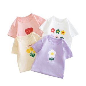 T shirts Summer Cotton T Shirt 2 8T Toddler Kid Baby Girls Clothes Short Sleeve Infant Top Cartoon Flower Print Tee Childrens Tshirt l230620