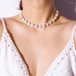 Chains Cross-border Jewelry Contracted Circular M Bead Colour Sautoir Female Temperament Sweet Heart Geometric Pearl Necklace