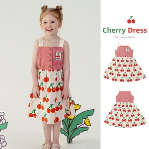 T Shirts Kids Clothes Girls Dress för 2023 Summer PS Korean Baby Girl Cherry Tryckt Princess Barnkläder 2 till 8 år 230620