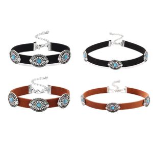 Boemia Turchese Girocollo Collana Bracciale Girocollo in Pelle Gioielli Pelle Scamosciata per Donne e Ragazze Stile Boho