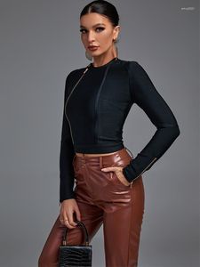 Damenjacken Langarm Bandage Top Jacke Frauen Schwarz Bodycon Casual Reißverschluss Vorne Abend Party Mantel 2023 Herbst Winter Ankunft