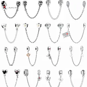 För Pandora Charm 925 Silver Pärlor Charms 26 Typer Säkerhetskedjan Charm Set Pendant DIY Fine Bead Jewelry