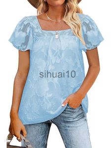 Women's Blouses Shirts Summer Loose Chiffon Womens Tops And Blouses Fashion Square Collar Short Sleeve Office Work Lady Oversize Casual Elegant Shirt J230621