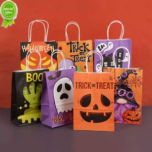 Neue 6-teilige Halloween-Papier-Geschenktüte für Süßes oder Saures, Kürbis-Geist, Süßigkeiten, Kekse, Snacks, Leckerli-Taschen, Kinder-Halloween-Party-Geschenkverpackung