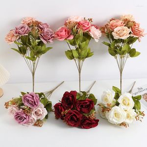 Dekorative Blumen Seide künstliche Pflanze lila Rosenstrauß Valentinstag Geschenk Urlaub Party Dekoration Simulation Blume gefälschte Stern Mond Rosen