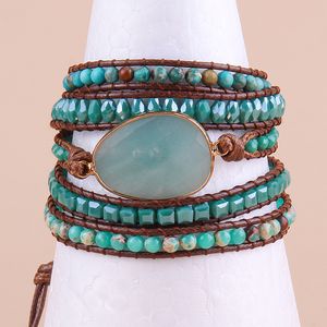 Bangle RH Fashion Boho Armbander Blue Glass Natural ite Stones Charm 5X Woven Wrap Bracelets Drop 230620