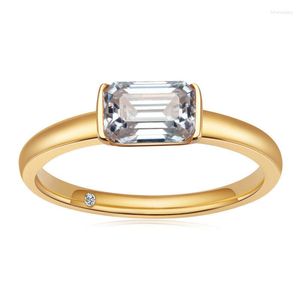 Küme halkaları 5 7mm 1cttw d renk laboratuvar Oluşturuldu Elmas Emerald Cut Moissanit Nişan Yüzüğü