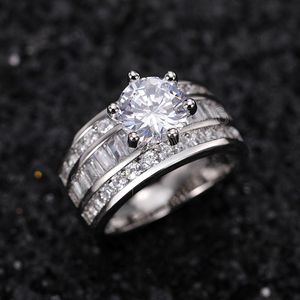 Kobiety pierścionki ślubne aaa biała sześcienna cyrkon srebrna kolor mody luksusowe zaręczyny biżuteria panny młodej
