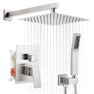 Bathroom Shower Heads Brushed Nickel Faucets Set Rain Waterfall System Wall Mount Bathtub Mixer Combo For 230620