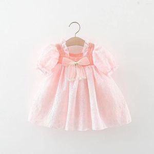 Girl Dresses 1561 Girls '2023 Summer Bow Lace Princess Dress Korean Edition Solid Color Children's