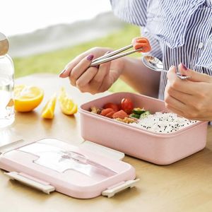 Dinnerware Sets Japanese Microwave Lunch Box Wheat Straw Storage Container Children Kids School Office Portable Bento