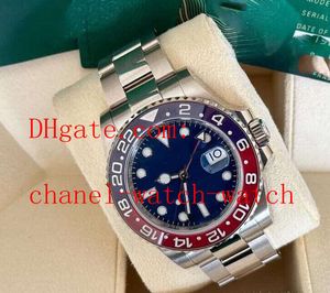 Высококачественные 40 -миллиметровые мужские спортивные часы Gmt Pepsi White Gold 126719 Синий и красная керамическая механизм Автоматические часы