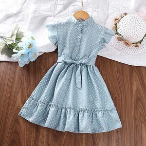 Vestidos para meninas Novo vestido de verão para crianças para meninas Vestido de manga voadora com bolinhas azul-céu Estilo de moda AA230531