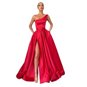 Red Evening Dresses With Dubai Middle East High Split Formal Gowns Party Prom Dress Sash Plus Size Vestidos De Festa Red Carpet