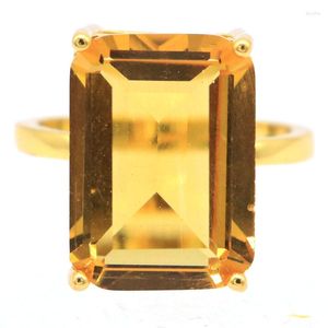 Cluster Rings 21x18mm SheCrown Delicate Fine Cut 6g Created Citrine White CZ Women Engagement 14k Gold Silver Ring Eye Catching