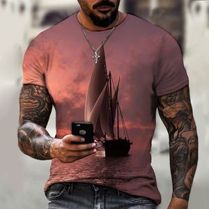 T-shirts masculinas Vintage Men Ship T-shirts 3D Printed Pirate Ship Crew Neck Sleeve T Shirt For Men Oversized Tops Tee Shirt Homme Camiseta 230620