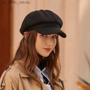 Solidny kolor zimowej wełny beret czapki mody Octagon Caps Casual Newsboy Hat for Girls Women L230523