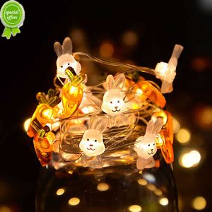 Ny Easter LED String Lights Rabbit Morot Easter Egg Decorations for Home Bunny Fairy Light levererar Happy Easter Gifts Party Favor
