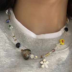 Strands Strings Korean Flower Pendant Crystal Class Gravel Beaded Necklace For Women Cool Y2K Choker 2023 Fashion Jewelry Exquisite Accessory 230621