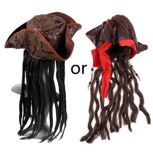 Novelty Games Children / Adult Pirate Captain Hat Cosplay Costume Cap Halloween Masquerade Party Performance Headgear Braids Wig Cap Props 230621