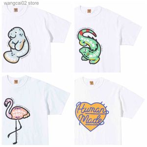 メンズTシャツカエルドリフトストリートウェアハラジュクヒューマングラフィック漫画フラミンゴカメレオンコットンスラブコットンティートップスTシャツT230621