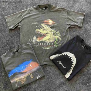 Men's T-Shirts Frog Drift Streetwear Fashion Brand Vintage Animal Graphics Sharks Oversized Washing Loose Tee Tops T Shirt For Men T230621