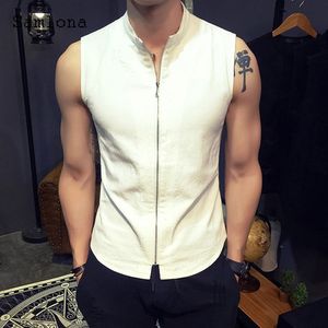 Erkek Tank Tops Samlona Plus Boyut 4xl 5xl Erkekler Son Gündelik Tank Tops Erkek Giyim Yaz Moda Fermuarı Yelek Erkekler Kişeli Tshirt 230620