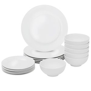 Round 18 Piece White Kitchen Dinnerware Set Plates and Bowls Service for 6